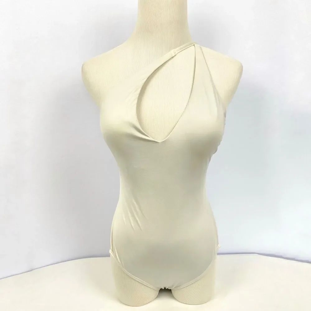 NEW H&M Gray White One Piece V-neck Multi Swimsuit